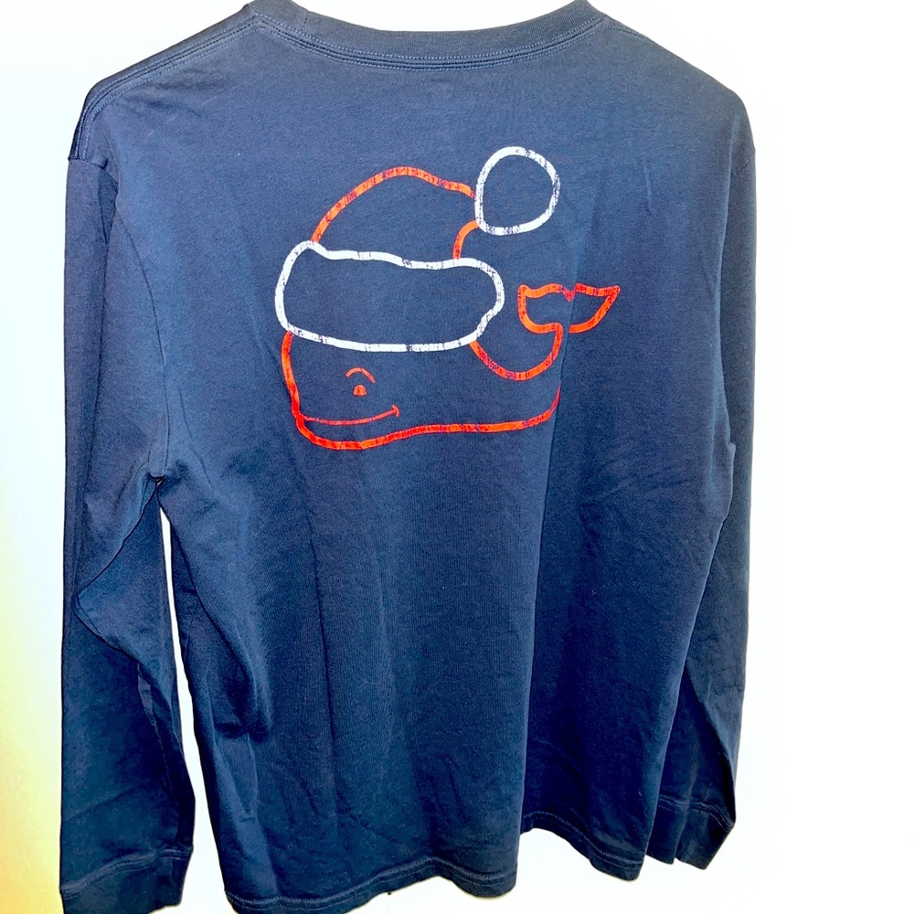 Vineyard Vines Unisex Youth Sz XL Long Sleeve Santa Whale Christmas T-Shirt Navy